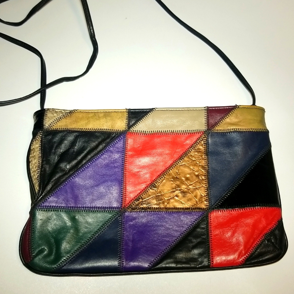 DOVE 70s 80s Vintage  Handmade Patchwork Leather crossbody women's bag.